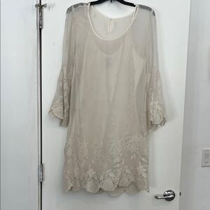 Lucky Brand. Sheer Embroidered Cream Women's Tunic Dress